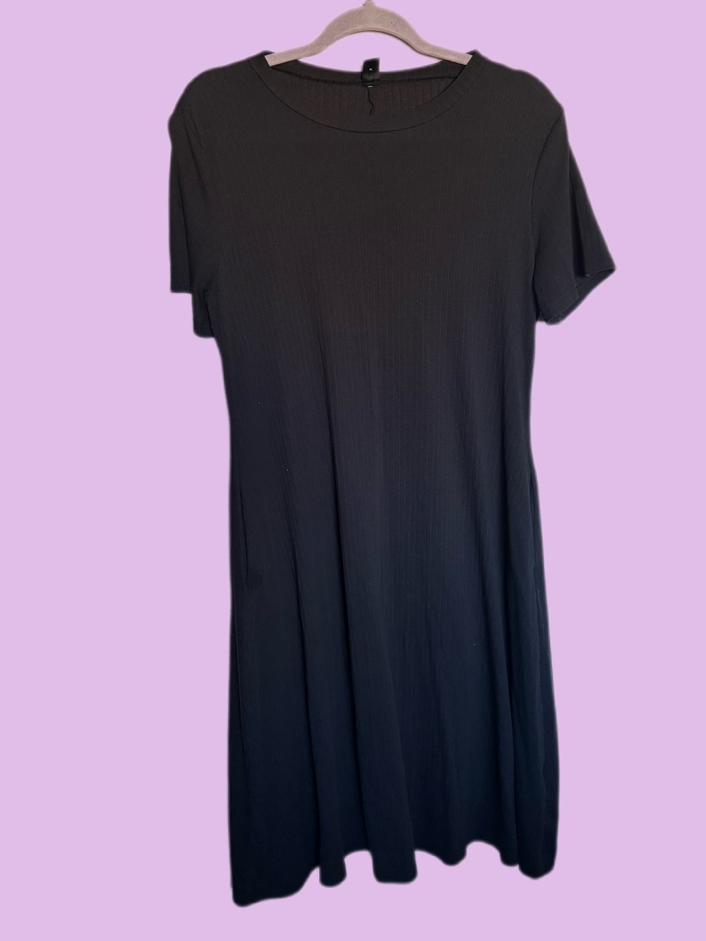 SHEIN Black Ribbed Short Sleeve Midi Dress